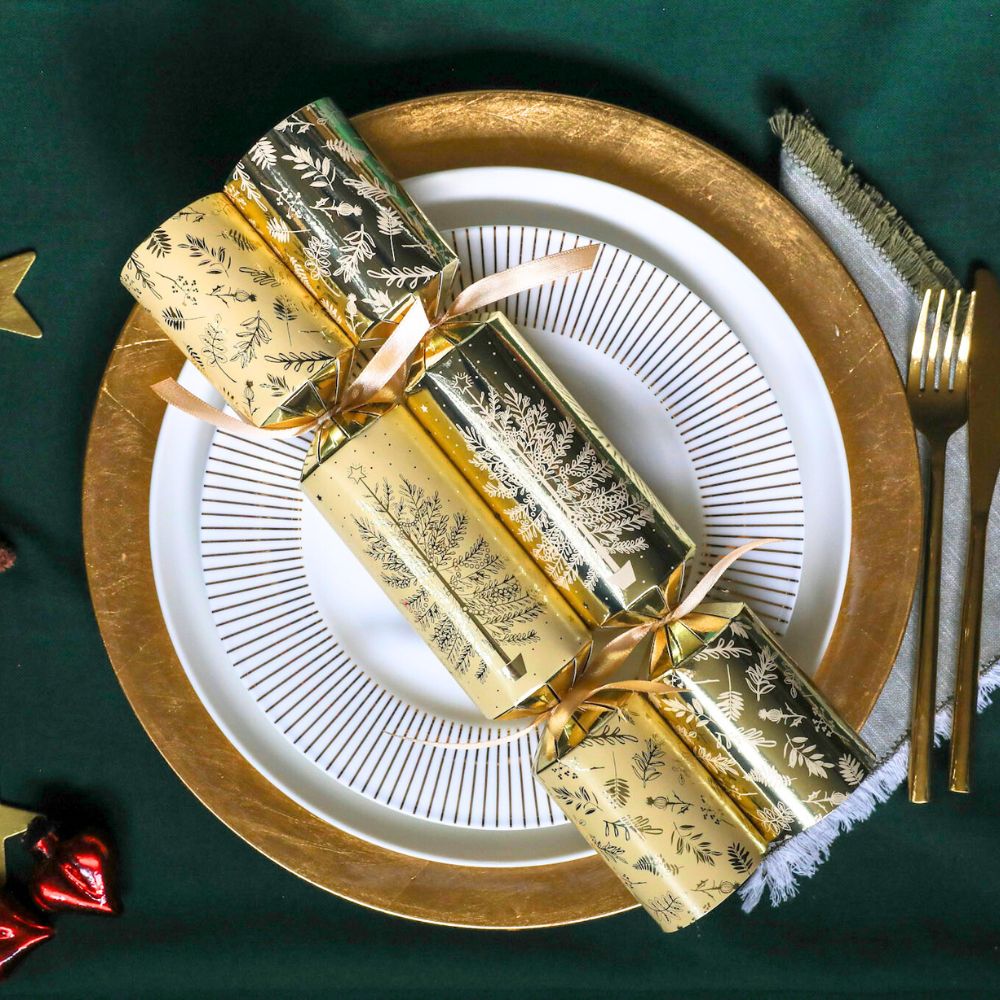 Golden Botanical Crackers (Box of 50) Pre - Order by Celebration Crackers - Christmas Cracker Warehouse