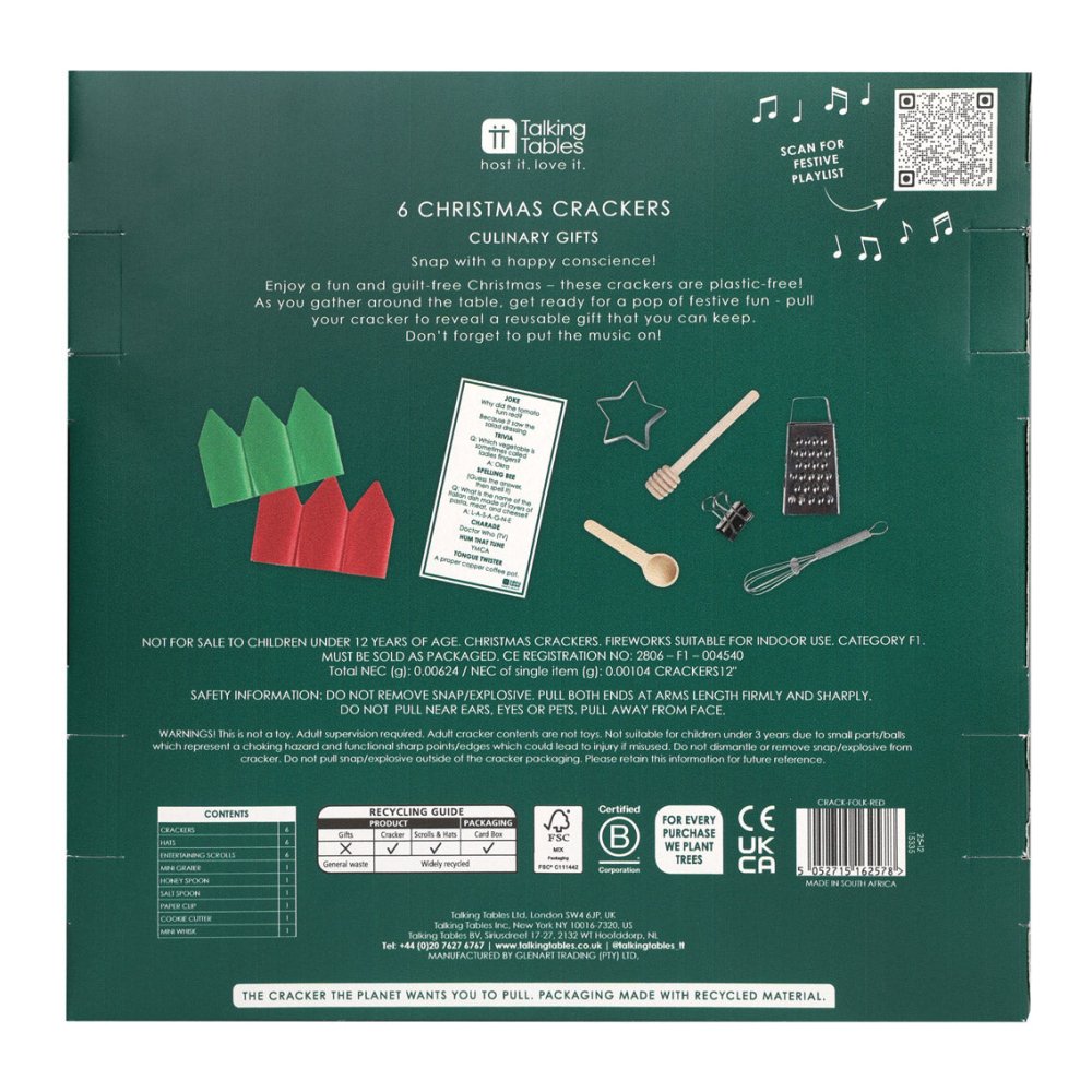 Luxury Eco Crackers - Folklore Red (Set of 6) by Talking Tables - Christmas Cracker Warehouse