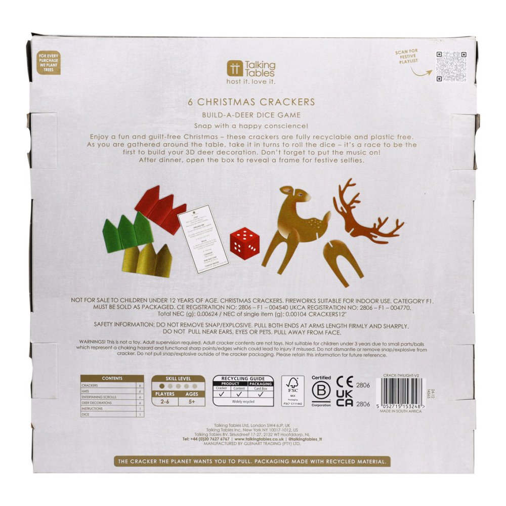 Luxury Eco Crackers - Twilight Reindeer(Set of 6) by Talking Tables - Christmas Cracker Warehouse