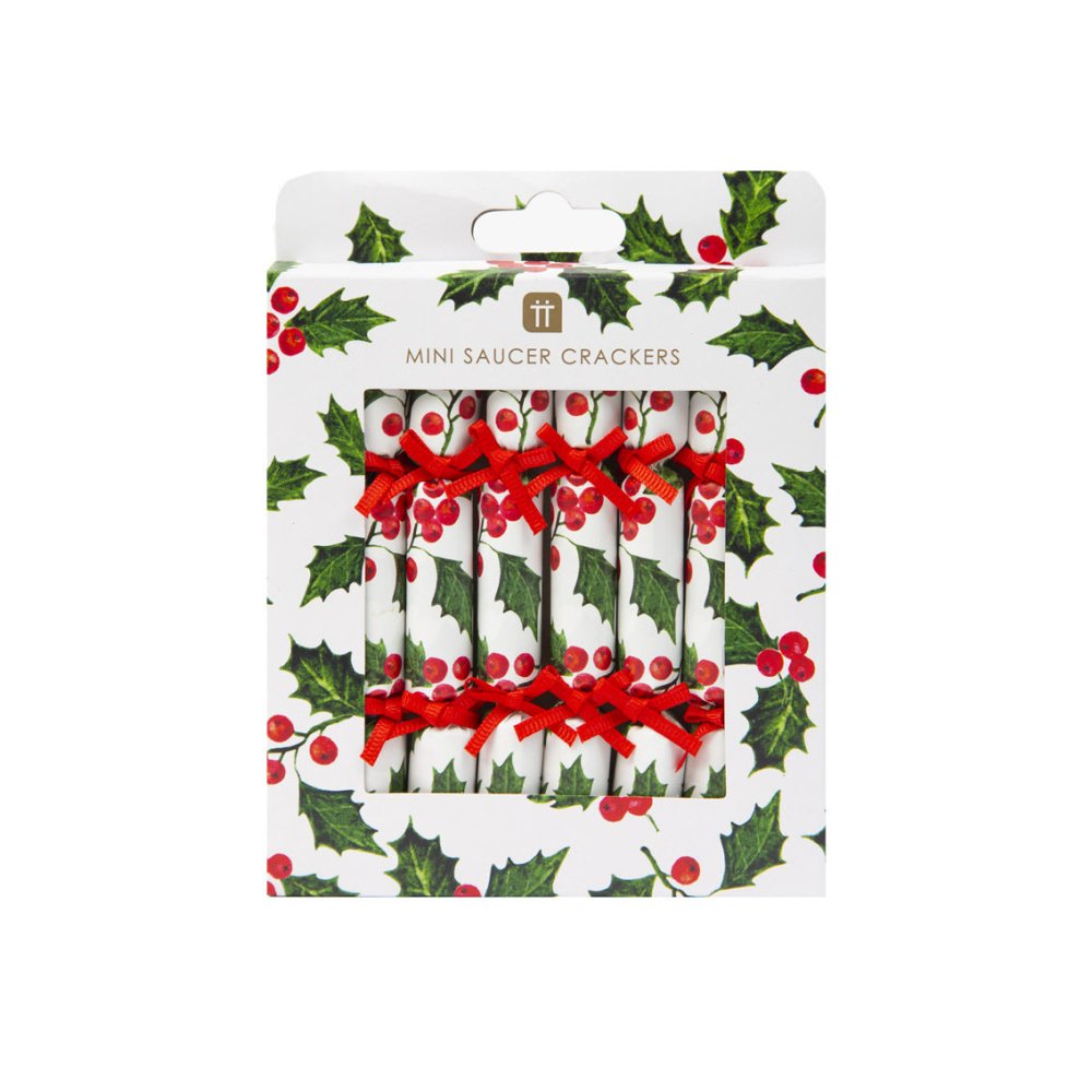 Mini Saucer Crackers - Botanical Holly (8 Pack) by Talking Tables - Christmas Cracker Warehouse