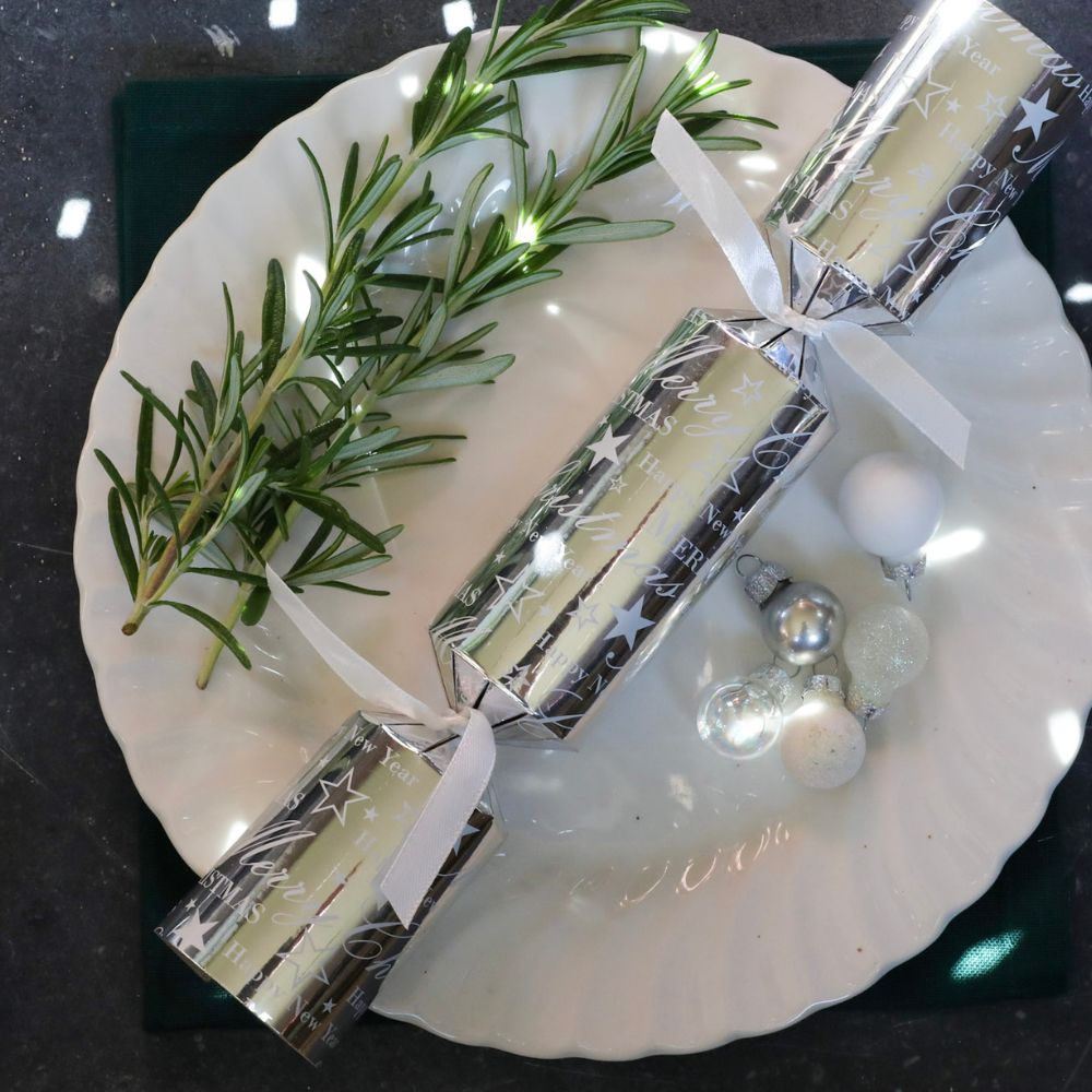 Silver Text Crackers - (Box of 50) Pre - Order by Celebration Crackers - Christmas Cracker Warehouse