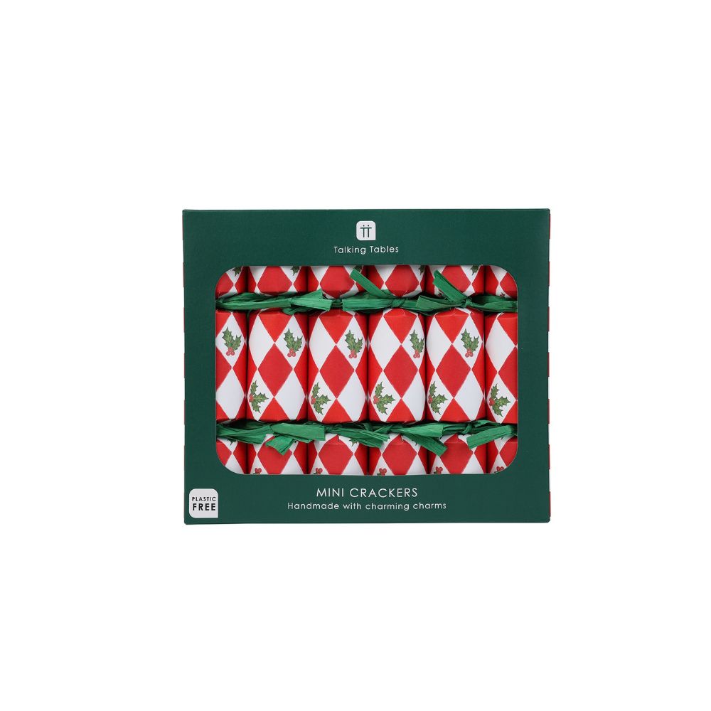 Mini Crackers - Holly Red & White Harlequin (8 Pack)
