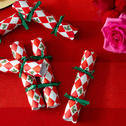 Mini Crackers - Holly Red & White Harlequin (8 Pack)