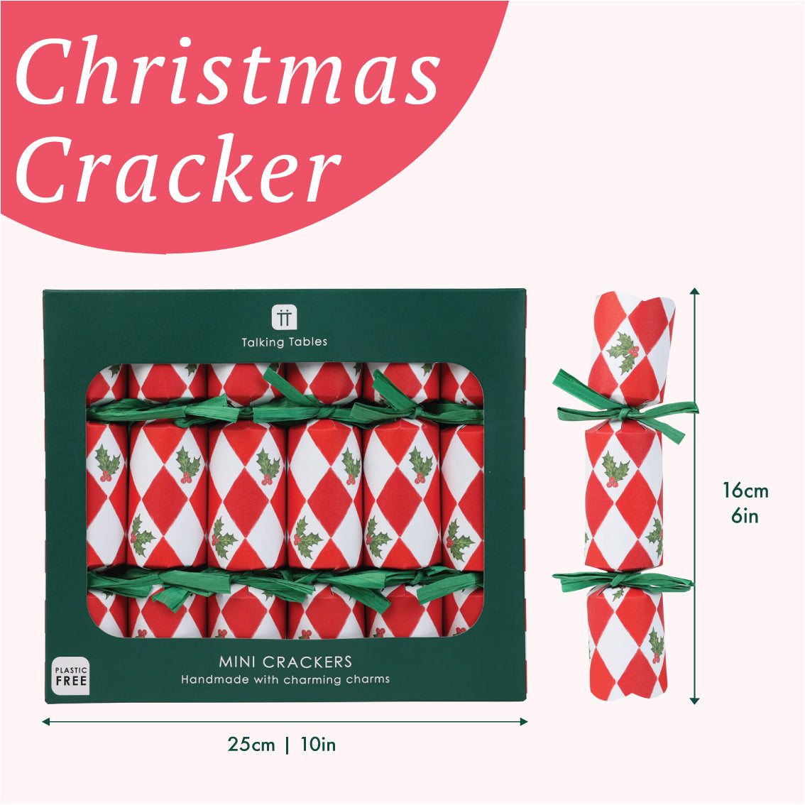 Mini Crackers - Holly Red & White Harlequin (8 Pack)