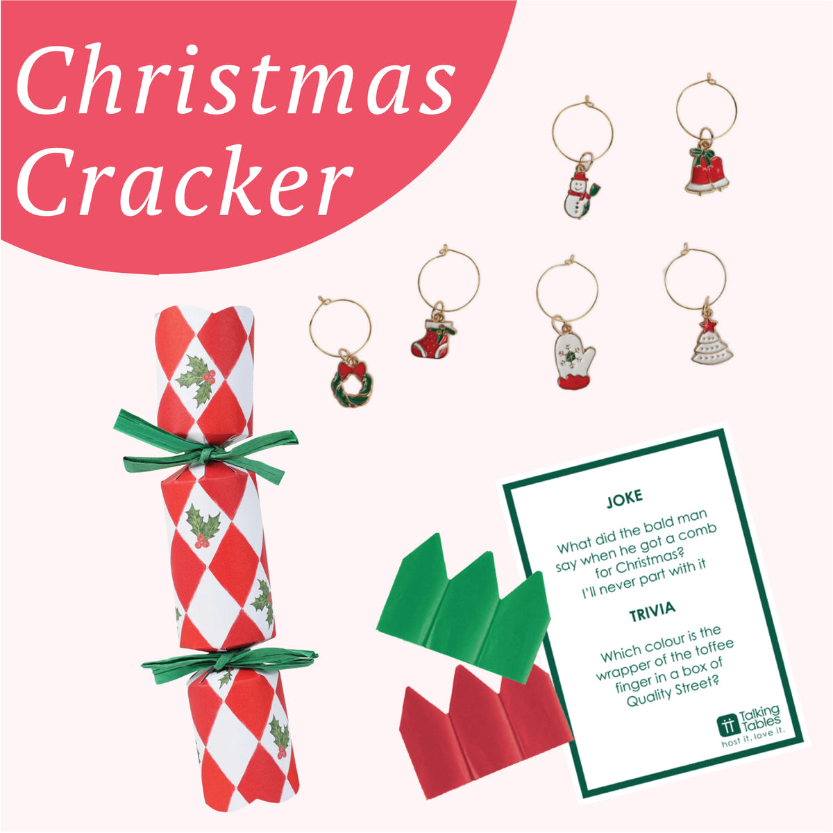 Mini Crackers - Holly Red & White Harlequin (8 Pack)
