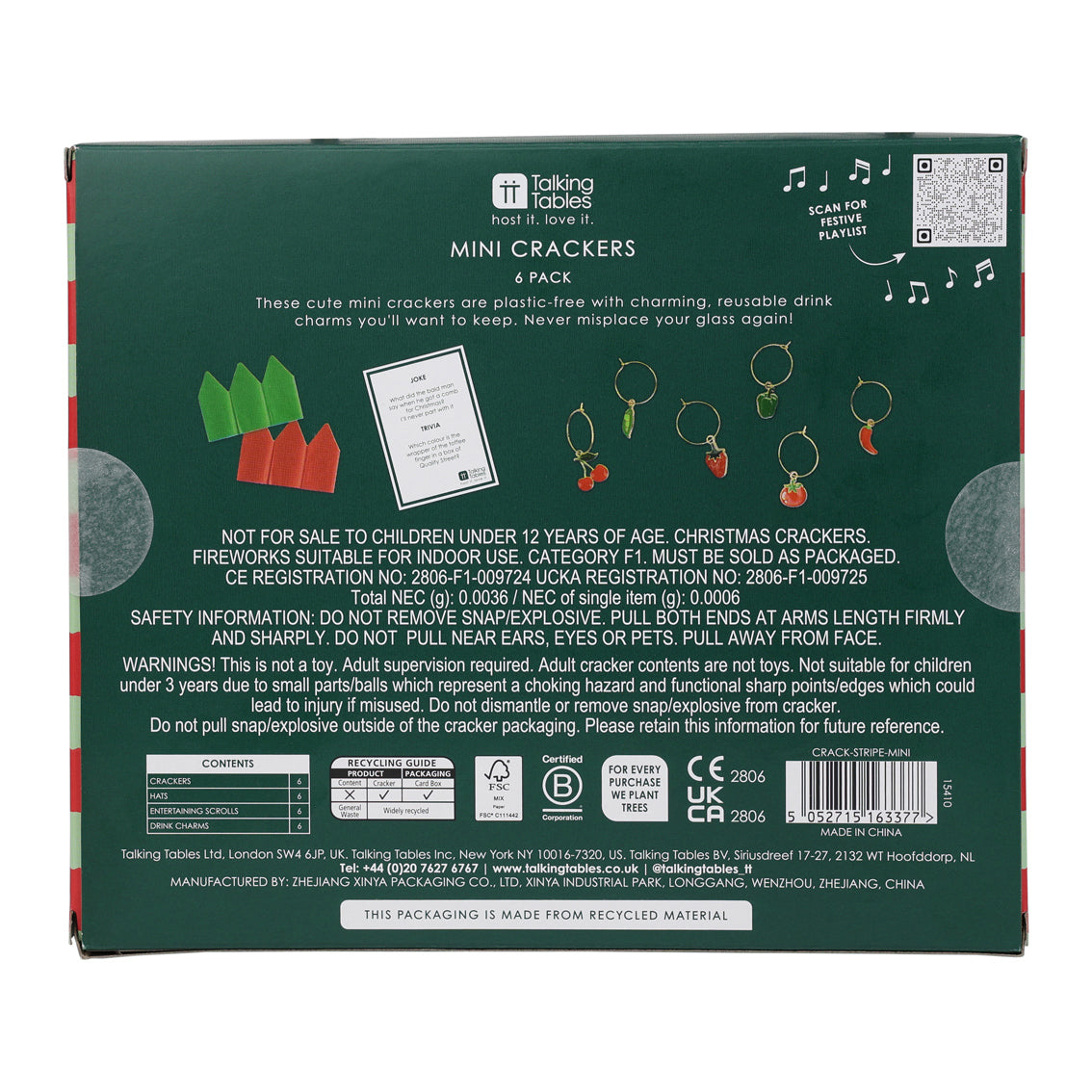 Mini Crackers - Bon Noel Stripe (8 Pack)
