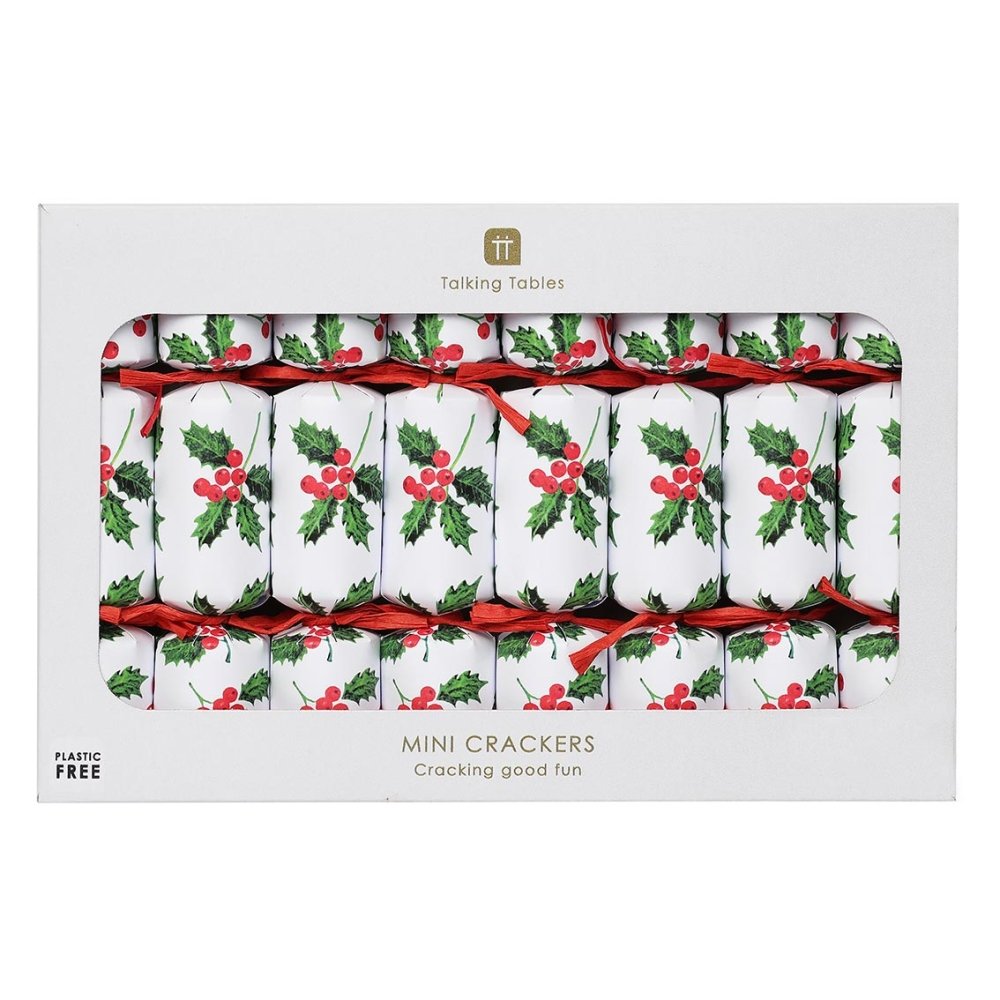 Botanical Holly Mini Crackers (8 Pack) by Talking Tables - Christmas Cracker Warehouse