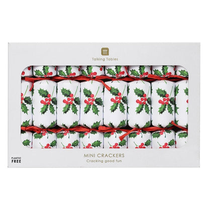 Botanical Holly Mini Crackers (8 Pack) by Talking Tables - Christmas Cracker Warehouse