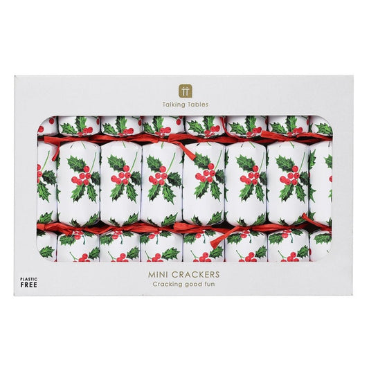 Botanical Holly Mini Crackers (8 Pack) by Talking Tables - Christmas Cracker Warehouse