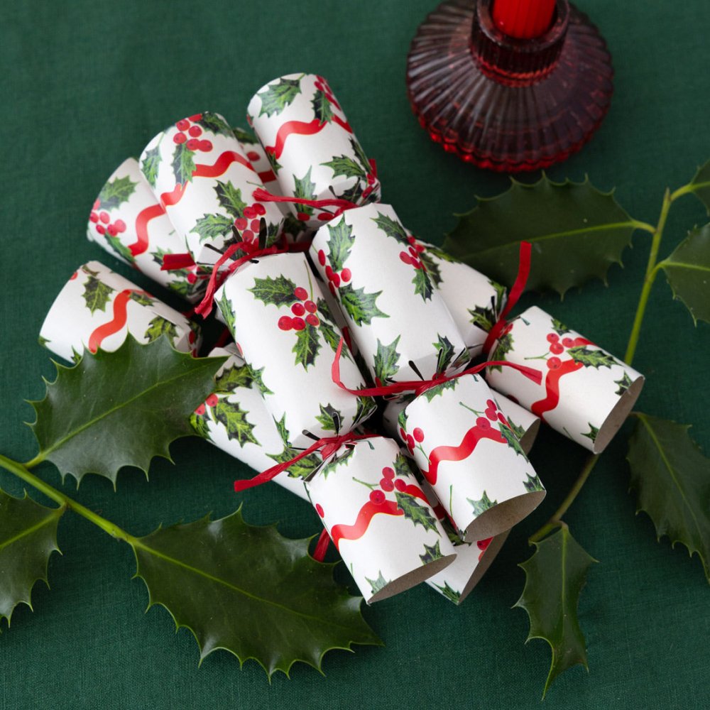 Botanical Holly Mini Crackers (8 Pack) by Talking Tables - Christmas Cracker Warehouse