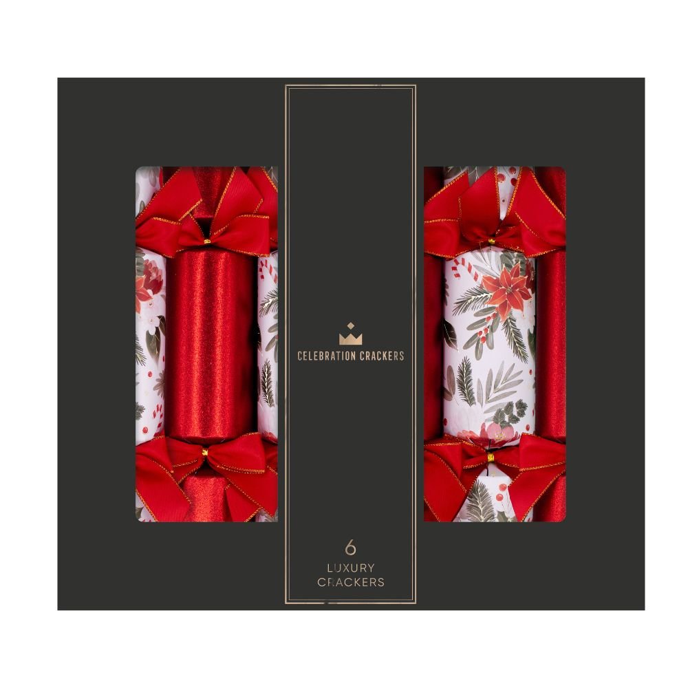 Celebration Crackers - Luxury Crackers - 13 Inch - Regency - Glitter Poinsettia - Set of 6 by Celebration Crackers /Heart and Soul Studio Limited - Christmas Cracker Warehouse