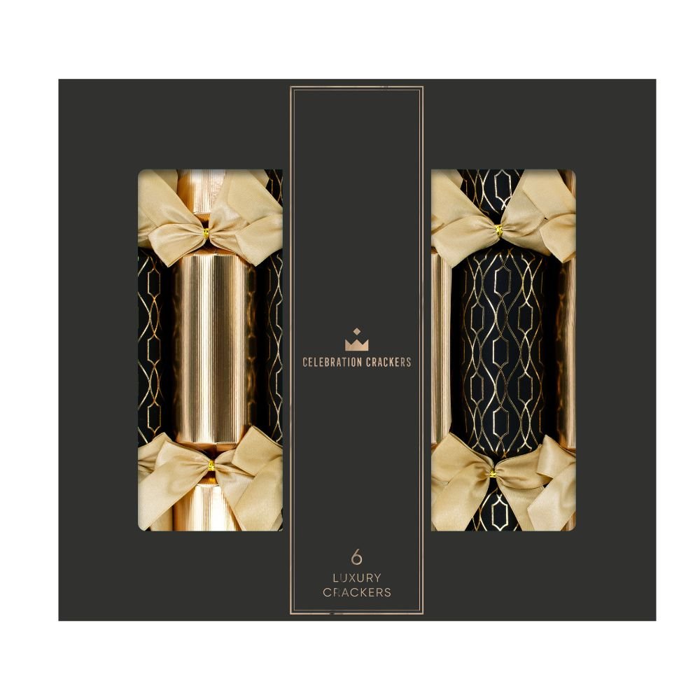 Celebration Crackers - Luxury Crackers - 13 Inch - Regency - Midnight Gold - Set of 6 by Celebration Crackers /Heart and Soul Studio Limited - Christmas Cracker Warehouse