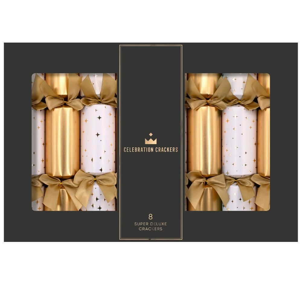 Celebration Crackers - Super Deluxe Crackers - 14 Inch - Golden Stars - Set of 8 by Celebration Crackers /Heart and Soul Studio Limited - Christmas Cracker Warehouse
