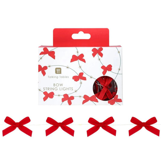 Christmas Bow String Lights - Candy - 2m by Talking Tables - Christmas Cracker Warehouse
