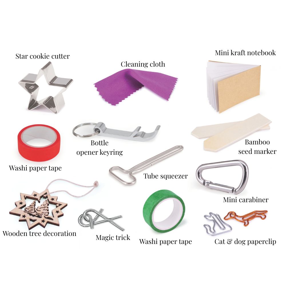 Eucalyptus eco Christmas crackers, 12-pack contents