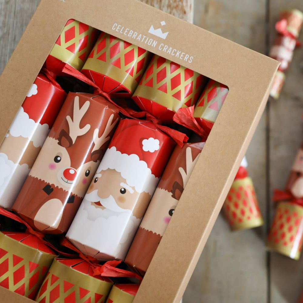 Deluxe Crackers - Santa & Reindeer (8 pack) by Celebration Crackers - Christmas Cracker Warehouse