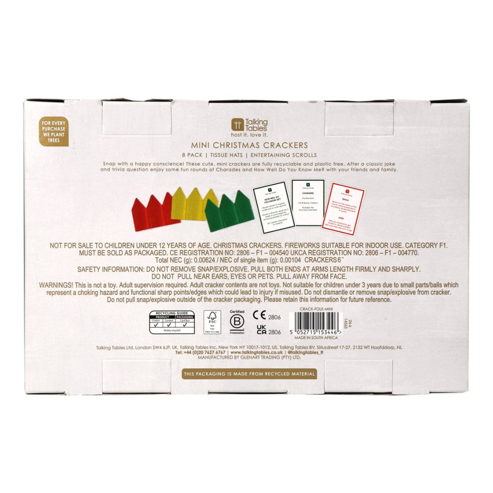 Folklore Mini Crackers (8 Pack) by Talking Tables - Christmas Cracker Warehouse