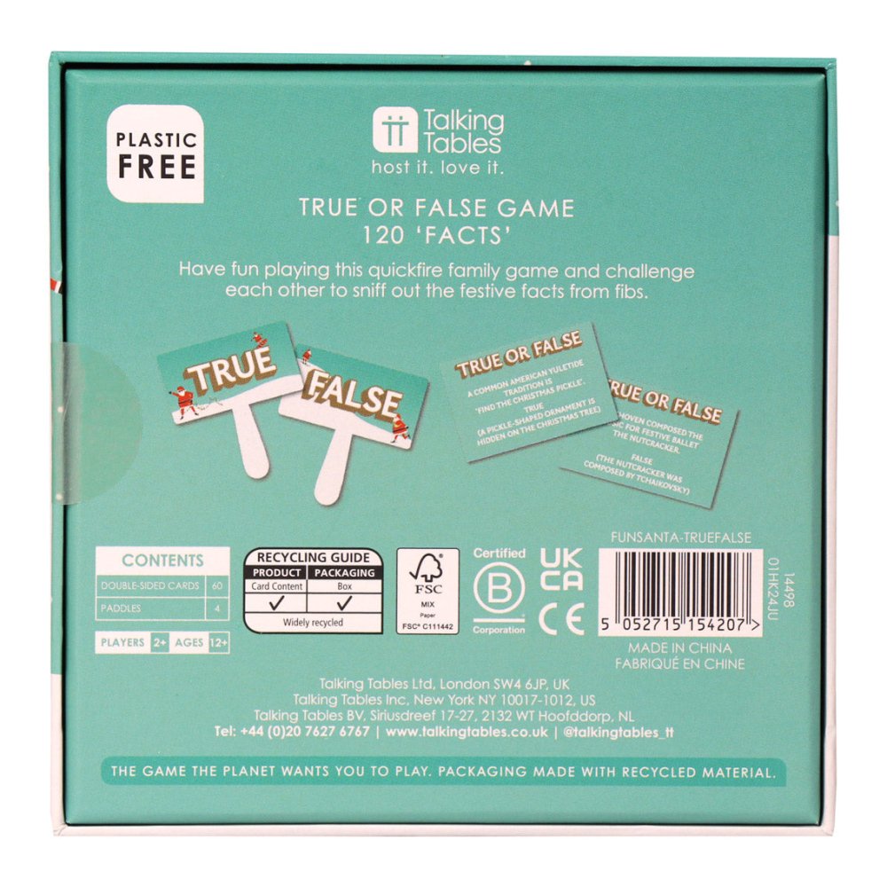 Fun Guy Santa - True or False Game by Talking Tables - Christmas Cracker Warehouse
