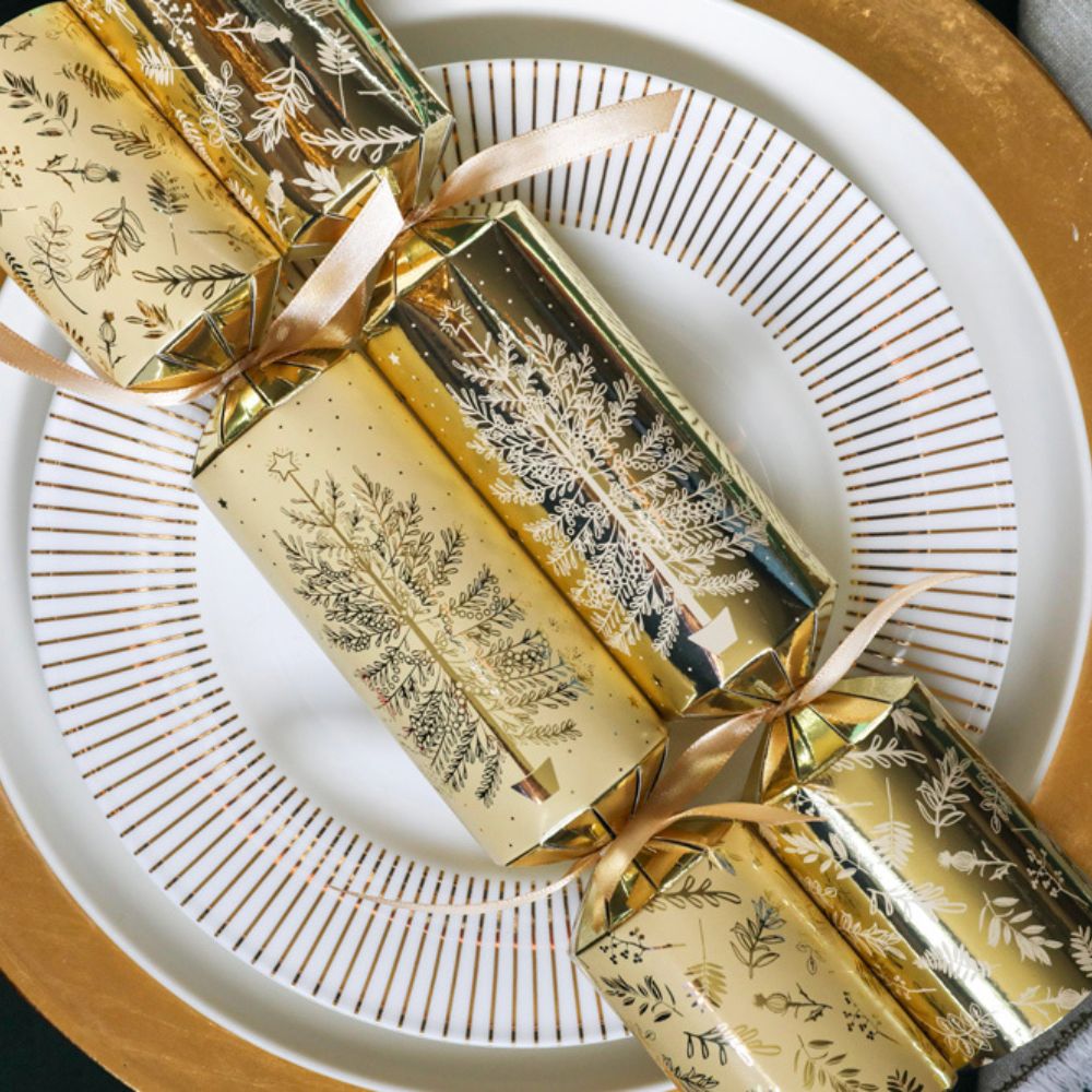 Golden Botanical Crackers (Box of 50) Pre - Order by Celebration Crackers - Christmas Cracker Warehouse