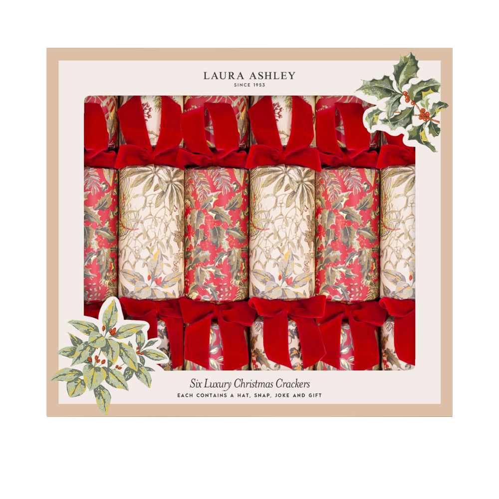 Luxury Crackers - Laura Ashley Red Festive Botanicals (6 pack) by Laura Ashley - Christmas Cracker Warehouse