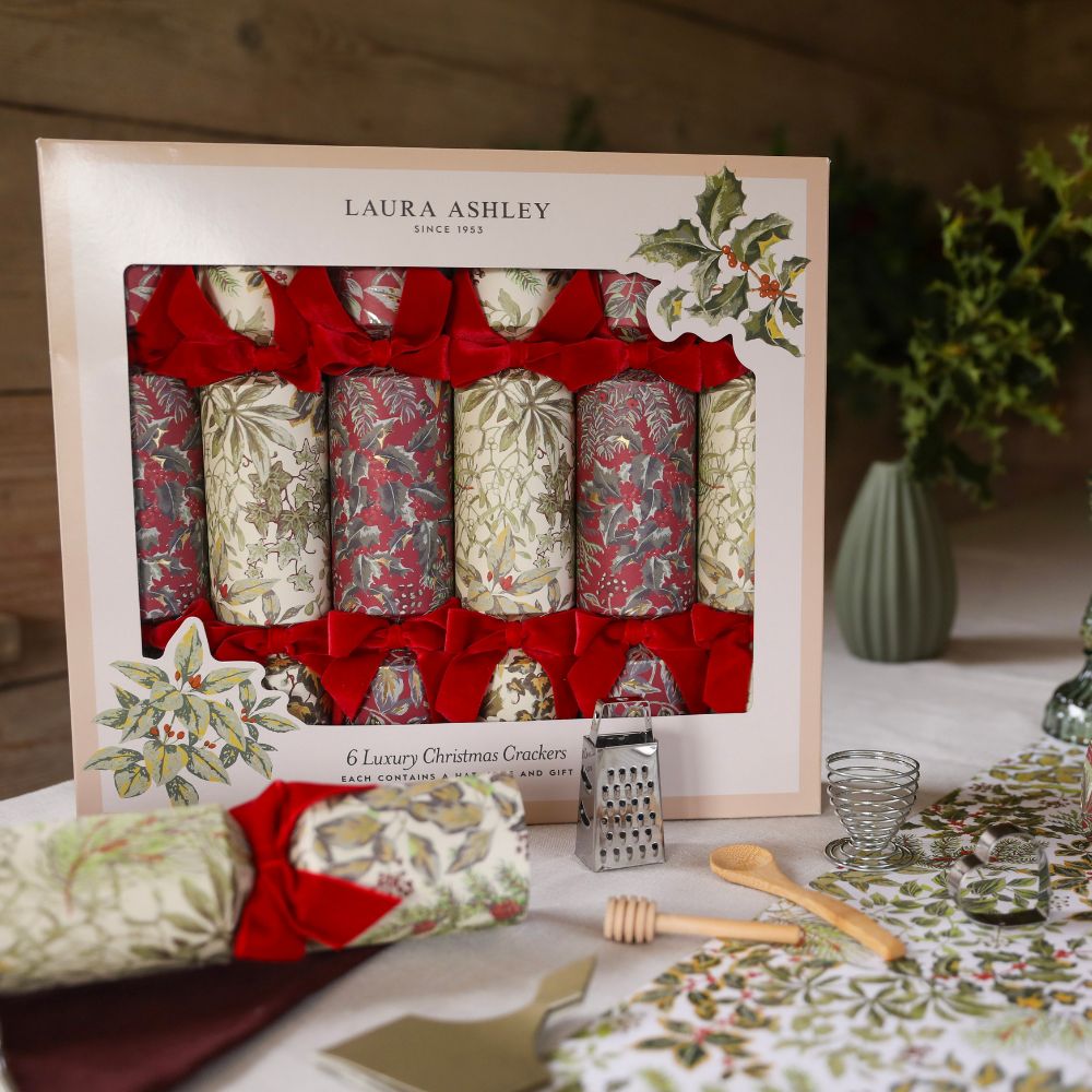 Luxury Crackers - Laura Ashley Red Festive Botanicals (6 pack) by Laura Ashley - Christmas Cracker Warehouse