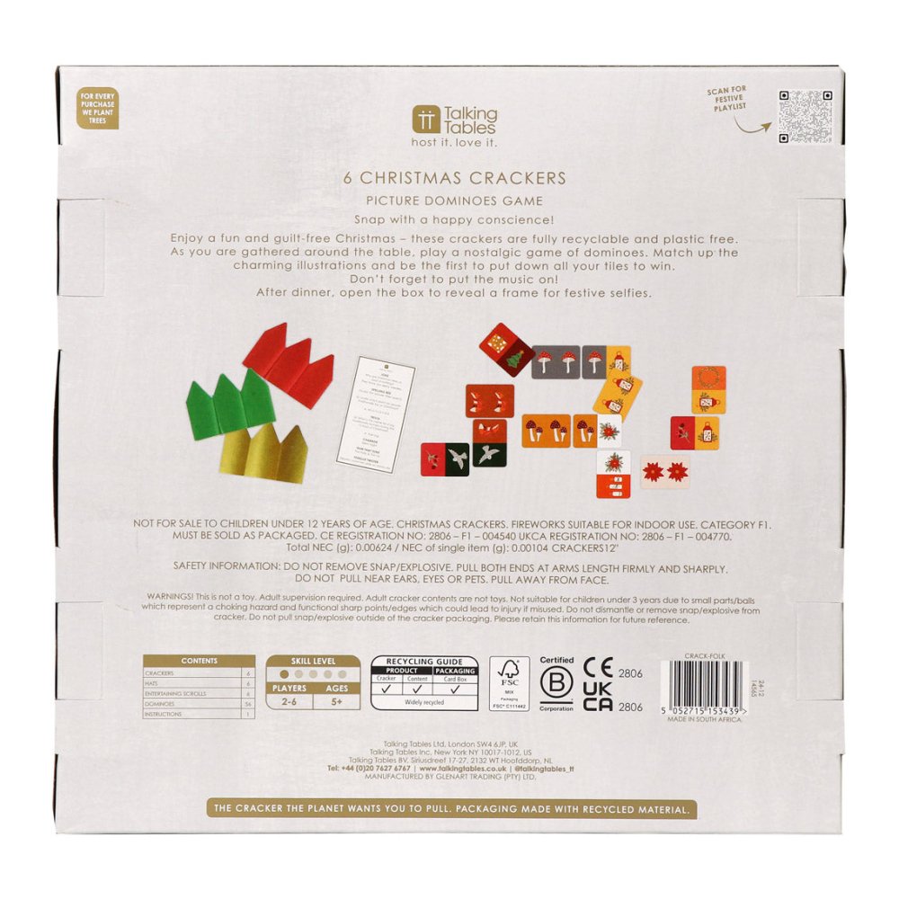 Luxury Eco Crackers - Folklore Green (Set of 6) by Talking Tables - Christmas Cracker Warehouse