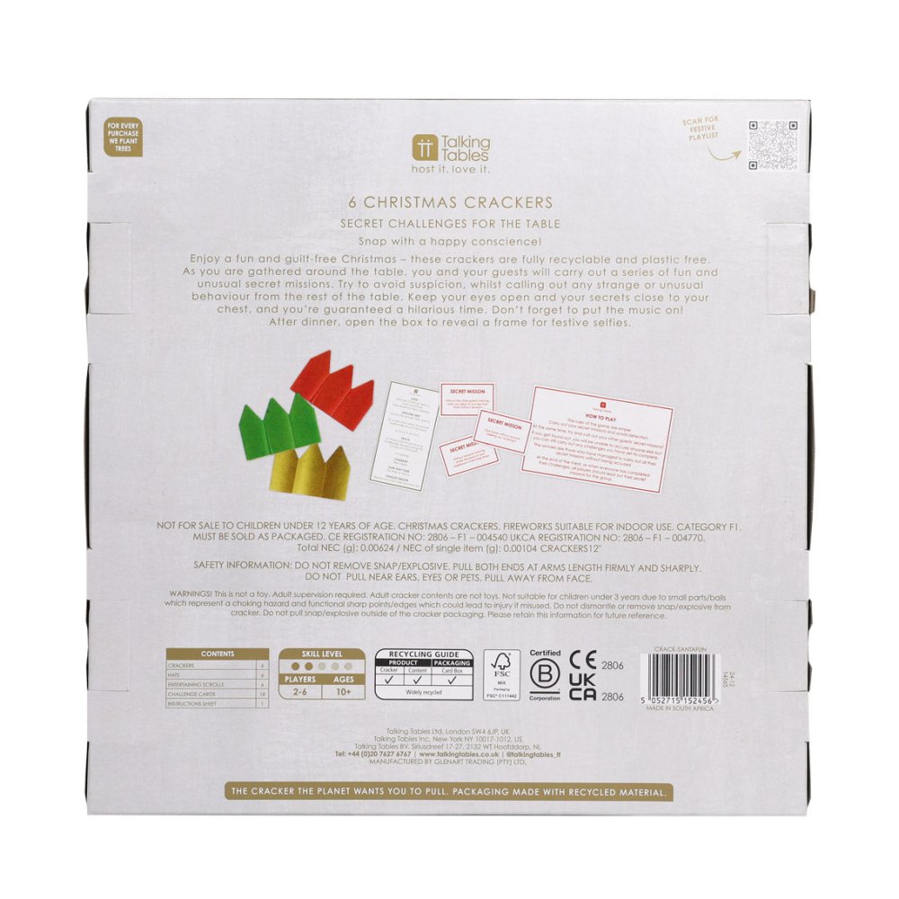 Luxury Eco Crackers - Santa (Set of 6) by Talking Tables - Christmas Cracker Warehouse