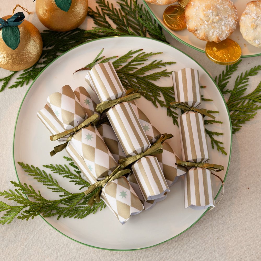 Mini Crackers - Gold Harlequin (8 Pack) by Talking Tables - Christmas Cracker Warehouse