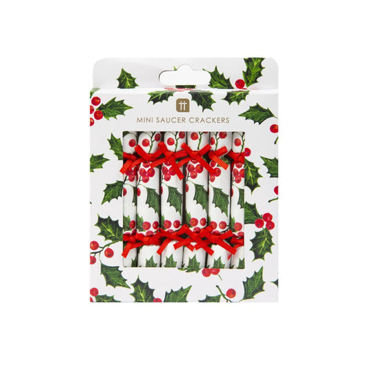 Mini Saucer Crackers - Botanical Holly (8 Pack) by Talking Tables - Christmas Cracker Warehouse