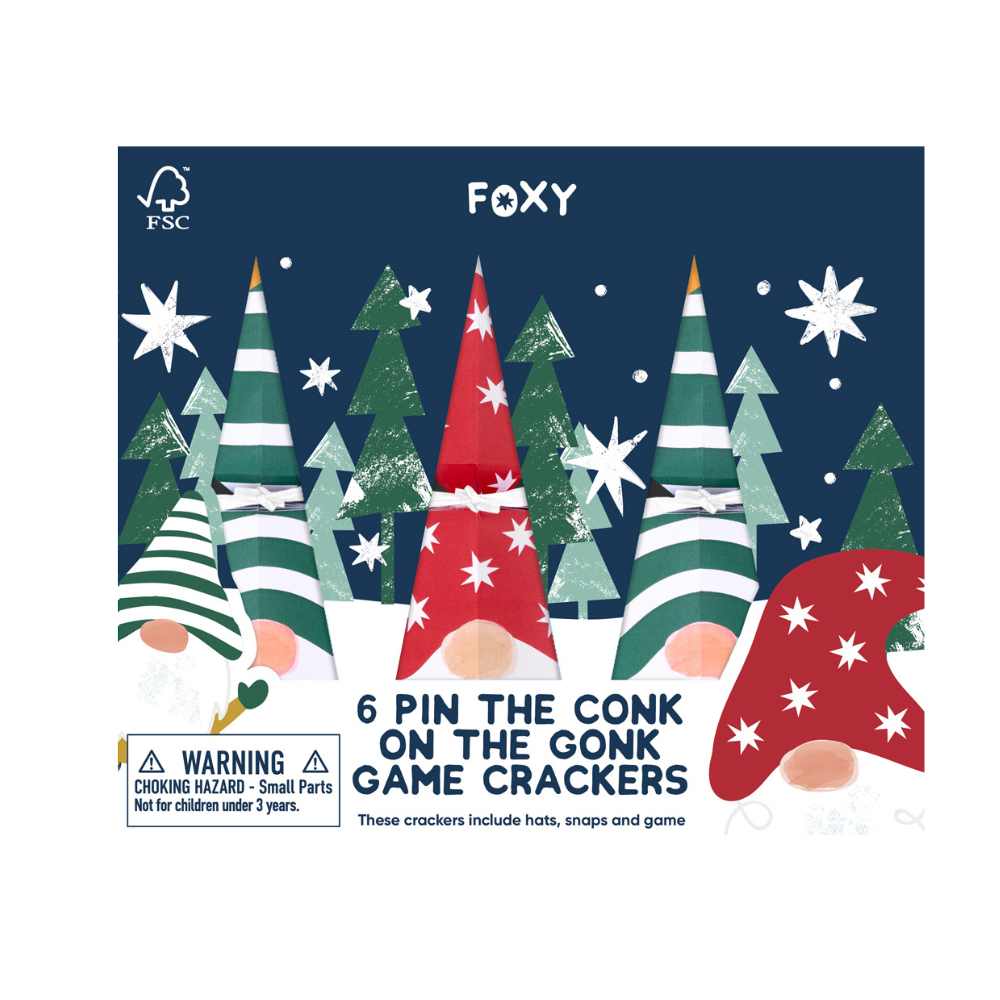 Pin the Conk on the Gonk Crackers (6 pack) by Foxy - Christmas Cracker Warehouse