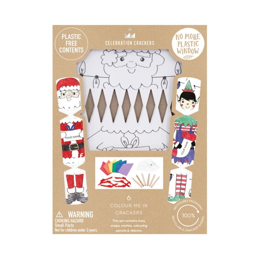 Santa & Elf Colour Me In DIY Crackers Large (Packet of 6) by Celebration Crackers - Christmas Cracker Warehouse