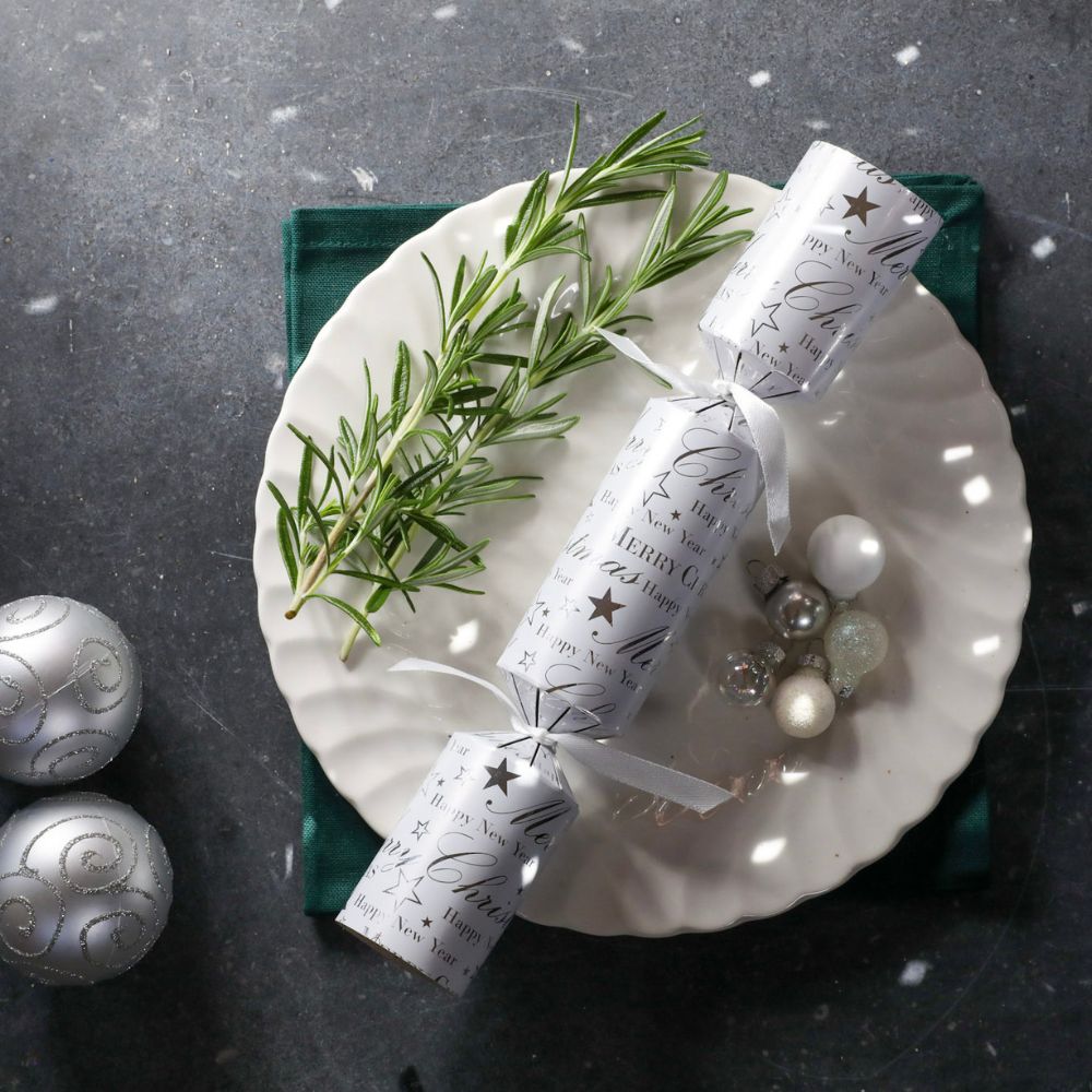Silver Text Crackers - (Box of 50) Pre - Order by Celebration Crackers - Christmas Cracker Warehouse