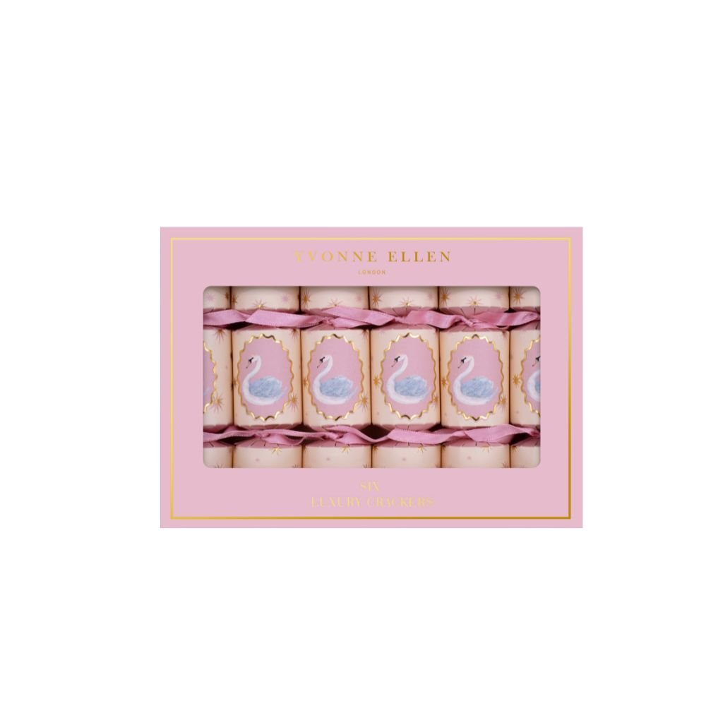 Yvonne Ellen - Mini Crackers - 6 Inch - Pink Swan - Set of 6 by Celebration Crackers /Heart and Soul Studio Limited - Christmas Cracker Warehouse