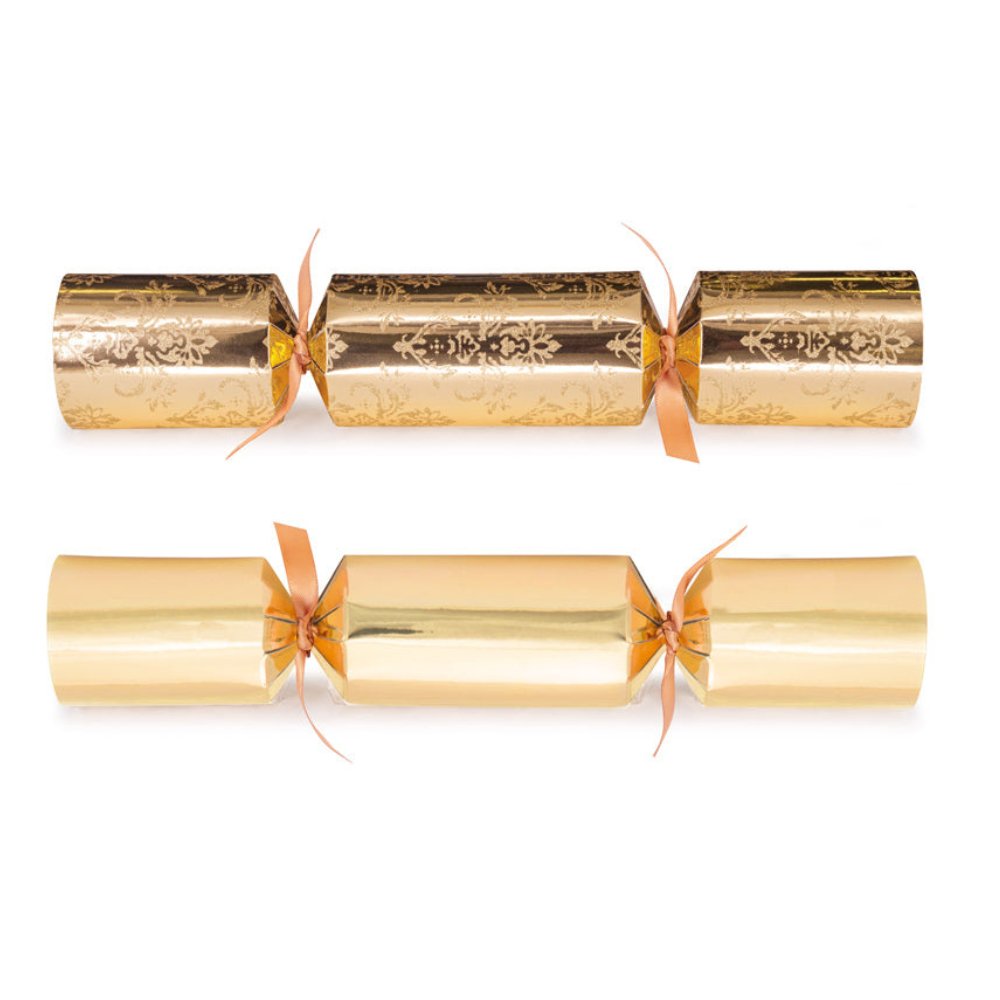 Deluxe Crackers - Golden Glitter Damask (8 Pack) by Celebration Crackers - Christmas Cracker Warehouse