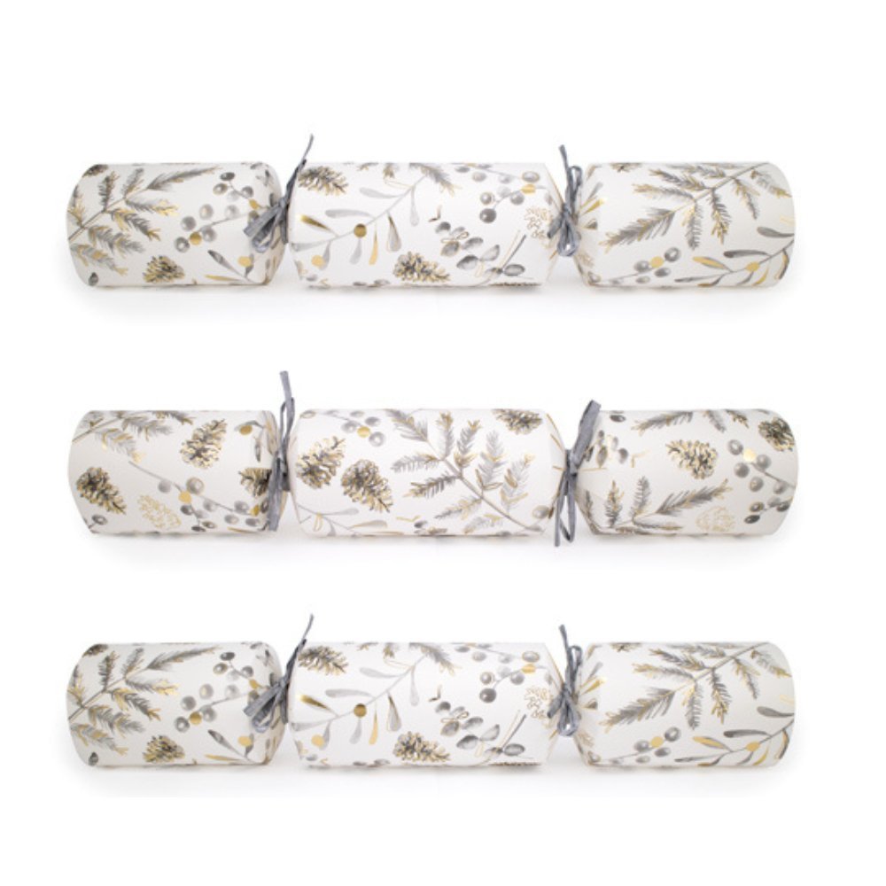 Deluxe Crackers - Silver Botanical (8 Pack) by Celebration Crackers - Christmas Cracker Warehouse