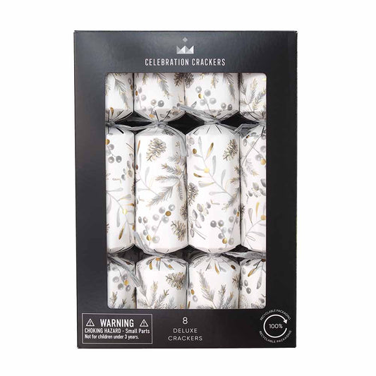 Deluxe Crackers - Silver Botanical (8 Pack) by Celebration Crackers - Christmas Cracker Warehouse