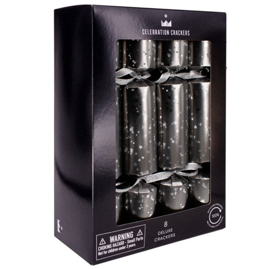 Deluxe Crackers - Silver Stars (8 Pack) by Celebration Crackers - Christmas Cracker Warehouse