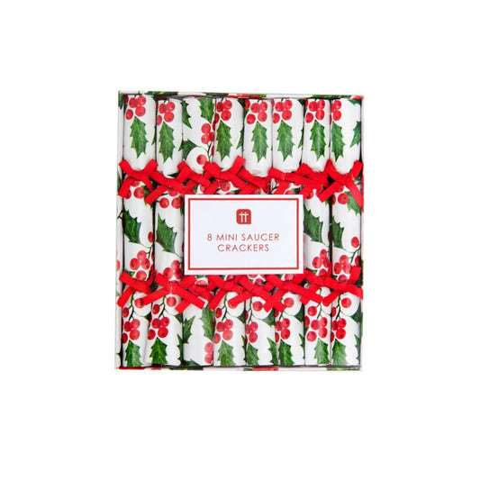 Mini Saucer Crackers - Botanical Holly (8 Pack) by Talking Tables - Christmas Cracker Warehouse