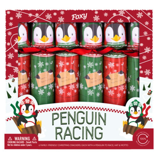 Penguin Racing Crackers (6 Pack) by Foxy - Christmas Cracker Warehouse