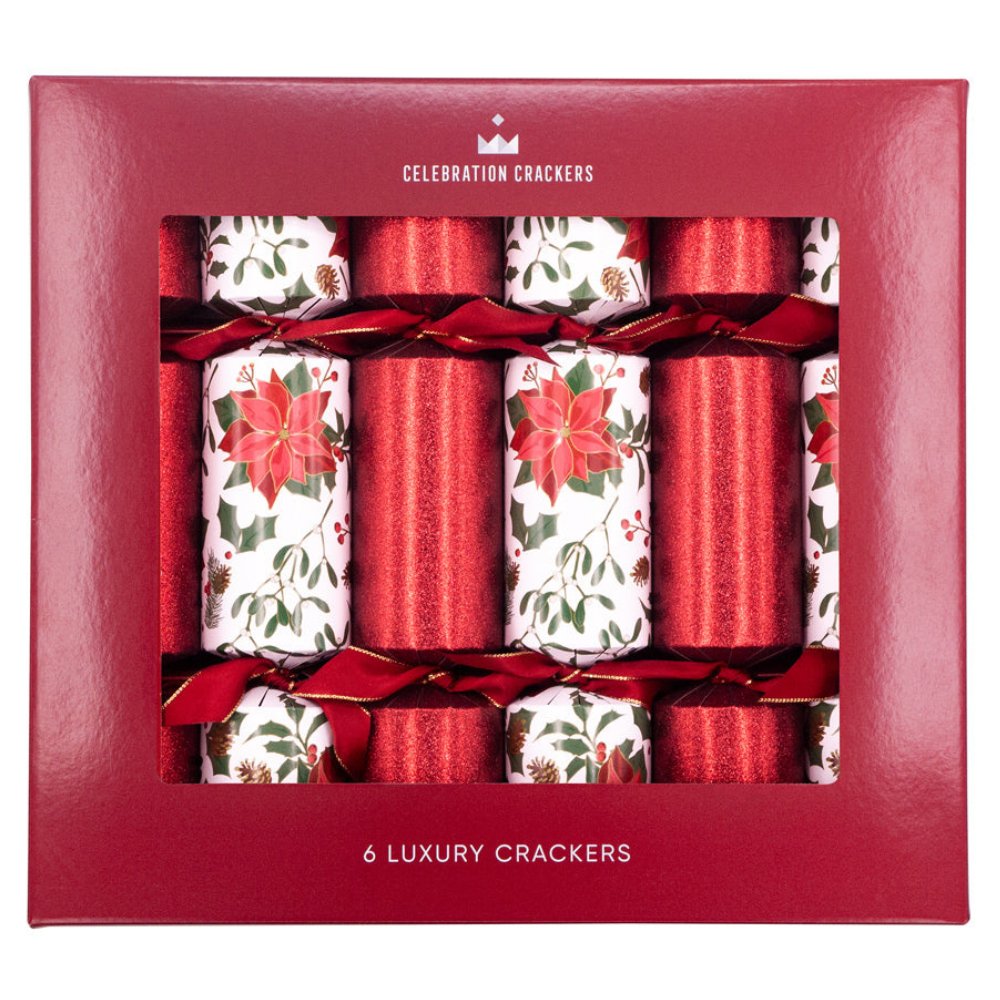 Regency Luxury Crackers - Poinsettia Sparkle (Set of 6) by Celebration Crackers - Christmas Cracker Warehouse