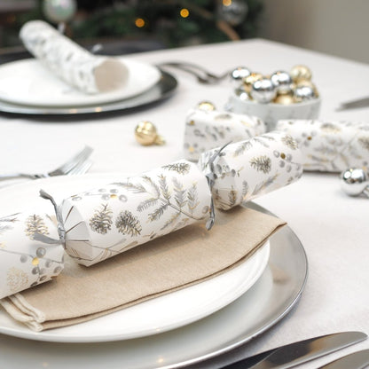 Super Deluxe Crackers - Silver Botanical (Set of 8) by Celebration Crackers - Christmas Cracker Warehouse