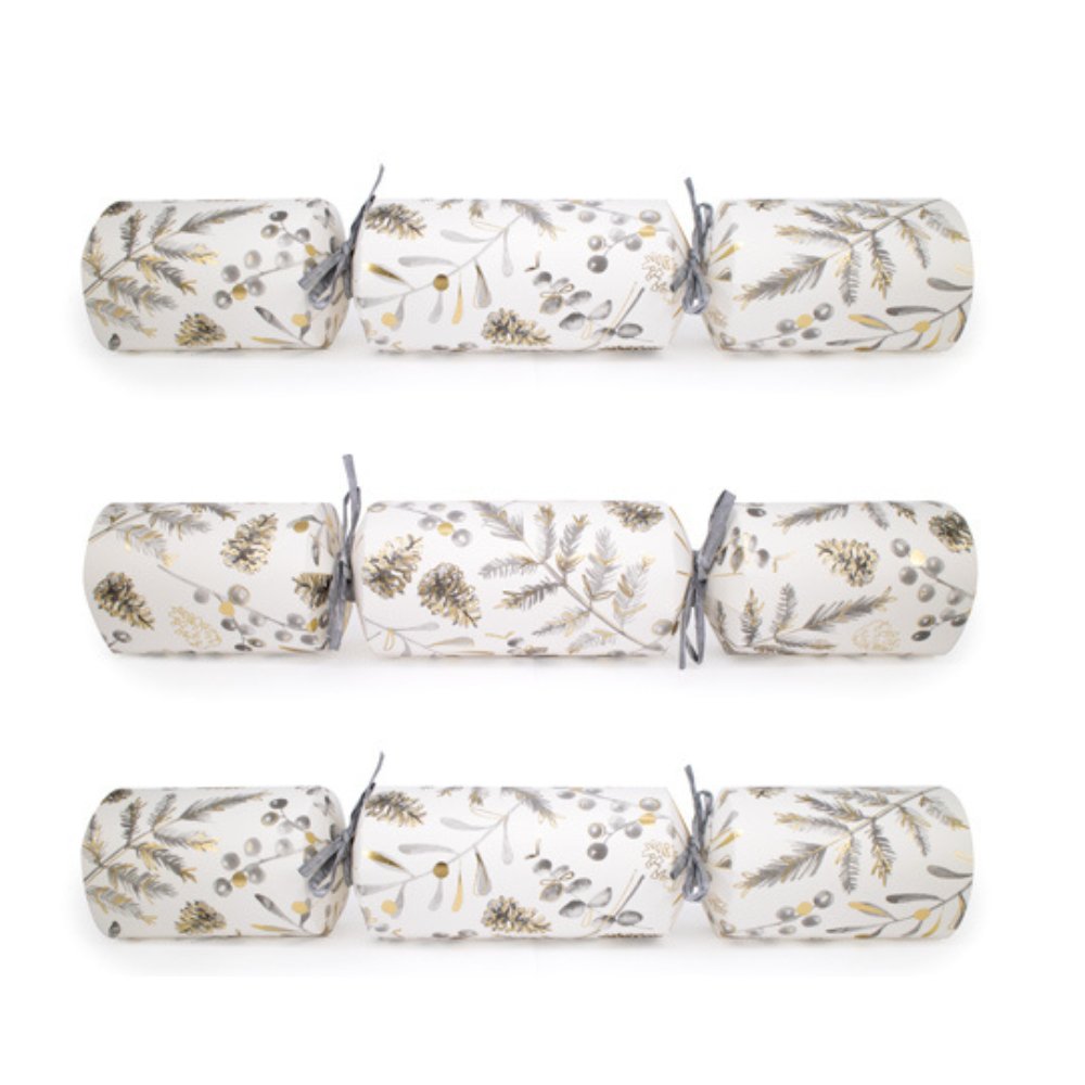 Super Deluxe Crackers - Silver Botanical (Set of 8) by Celebration Crackers - Christmas Cracker Warehouse